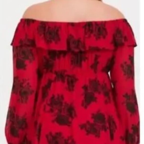 76-17 Torrid Red Roses Chiffon Off Shoulder long sleeve Skater Dress Size 14/16 - Picture 7 of 12